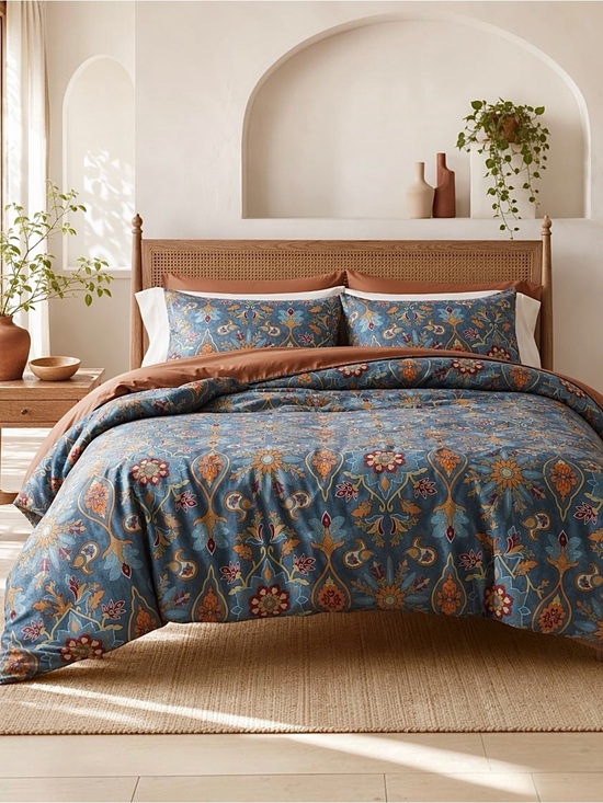 Anthropologie Other - NEW Anthropologie Blue Damask Queen King Egyptian Cotton Bedding Duvet Sham Set